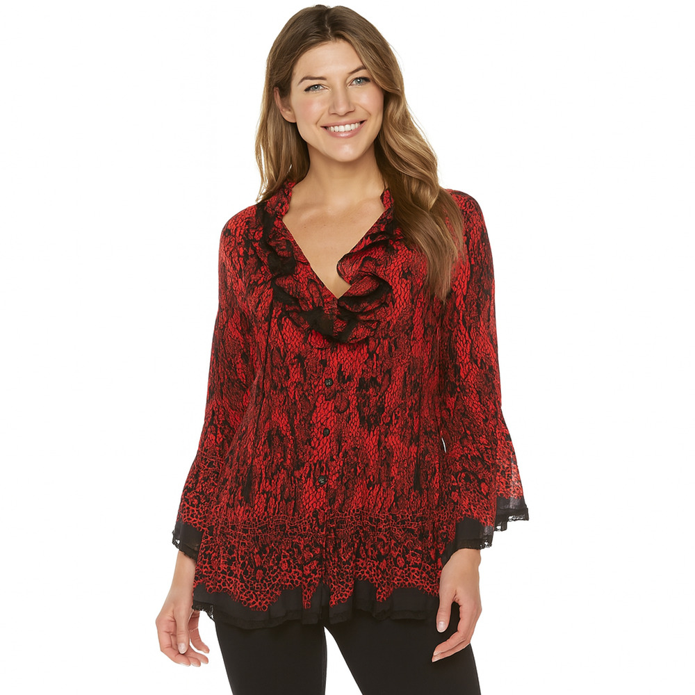 Dressbarn Top SZ 1X Red Black Lace Vamp Whimsigoth Valentines Floral Goth Grunge